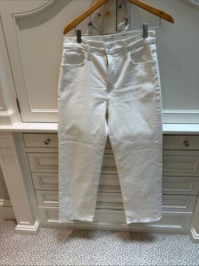 MOTHER White High-Rise Straight Jeans- The Rambler Zip Ankle